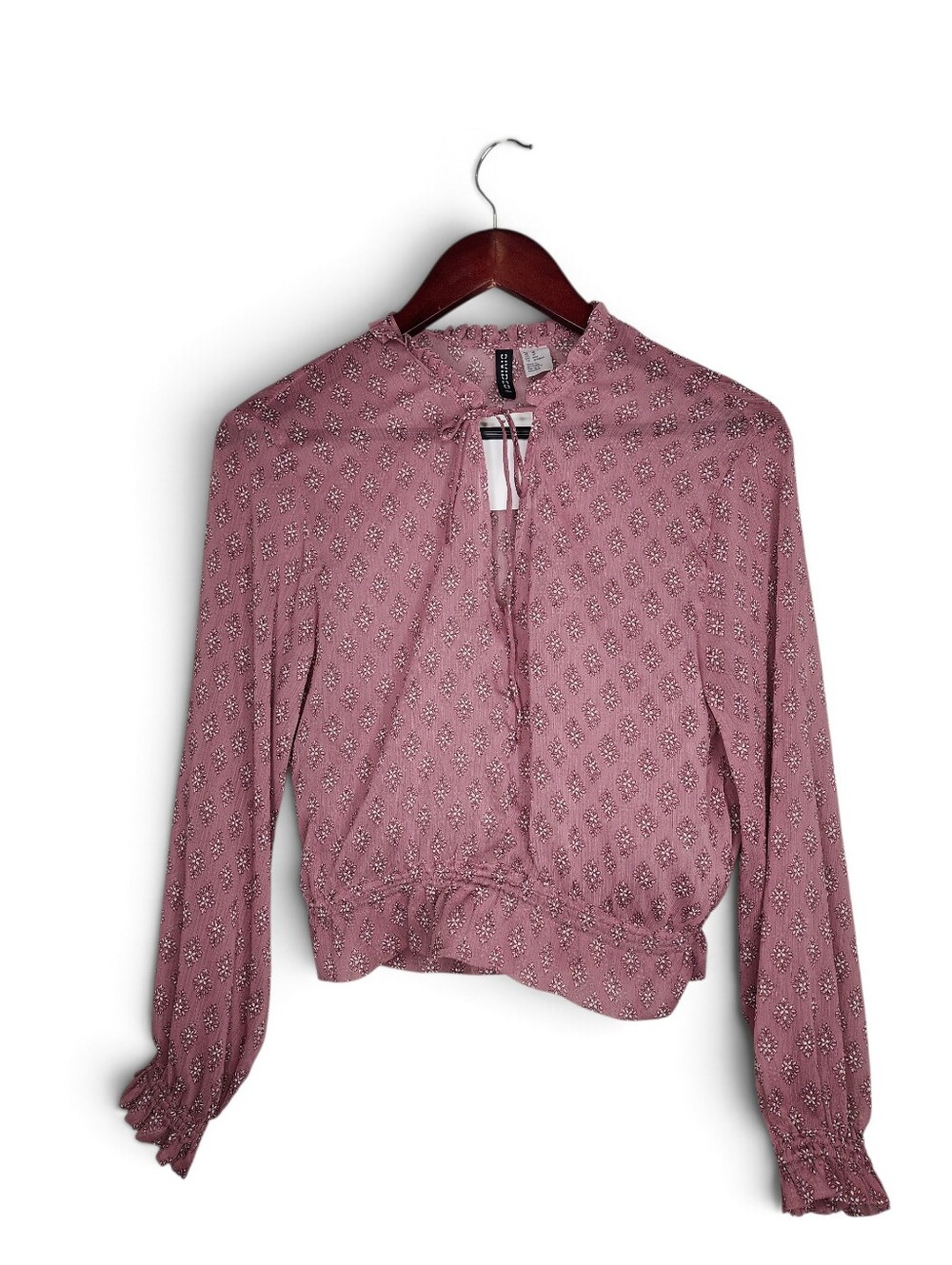 H&M Divided Tie Detail Print Blouse in Dusty Pink Size XS New With Tags